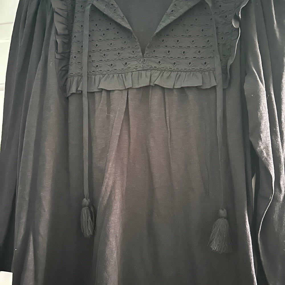 LOFT Black Long Sleeve Top with Tassels